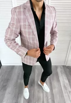 Sacou barbati slim fit in carouri 11983 D3-3.1 imagine