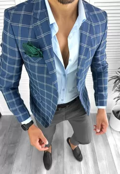 Sacou barbati slim fit in carouri 12715 P19-2.2 imagine