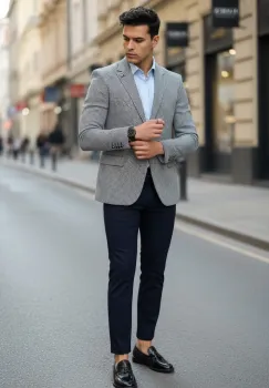 Sacou barbati slim fit in carouri 13318 P19-4.1 imagine