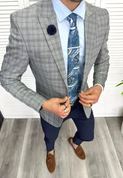 Sacou barbati slim fit in carouri 611 imagine