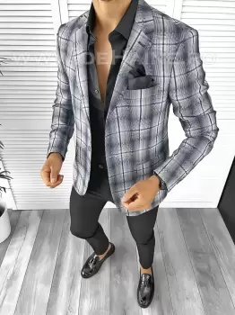 Sacou barbati slim fit in carouri B8276 8-2 imagine