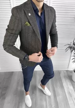 Sacou barbati slim fit maro 10118 E imagine