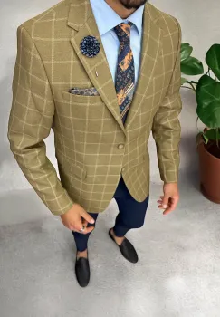 Sacou barbati slim fit   maro in carouri 3259 imagine