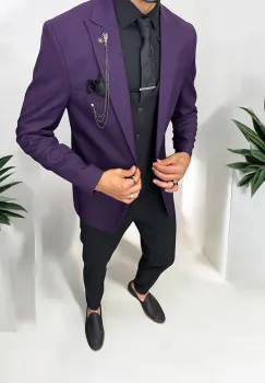 Sacou barbati slim fit mov 13242 imagine