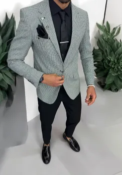 Sacou barbati slim fit verde 565 imagine