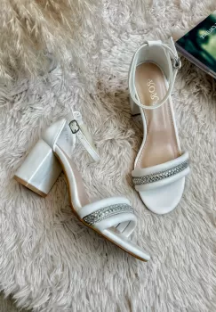 Sandale dama cu toc gros albe GH115 imagine