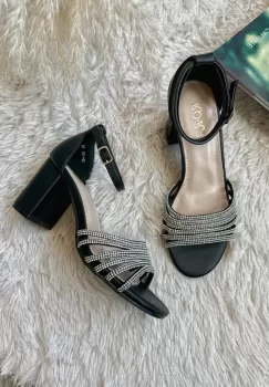 Sandale dama cu toc gros negre GH116 imagine