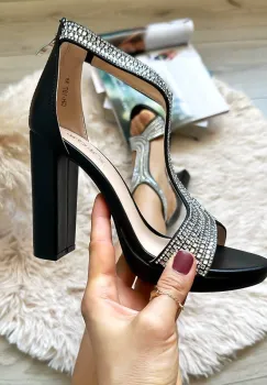 Sandale dama cu toc negre GH107 T13-2 imagine