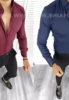 Set 2 camasi slim sit bleumarin si grena 12400 imagine