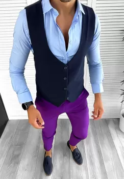 Tinuta barbati smart casual Pantaloni + Camasa+Vesta 12639 E imagine
