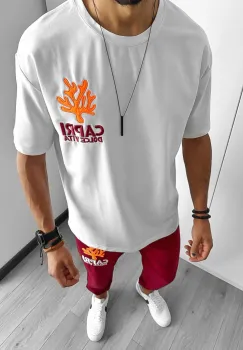Trening barbati alb oversize cu imprimeu pantaloni plus bluza 12918 64-3.4.5 imagine