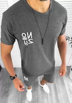 Trening barbati gri inchis pantaloni + tricou 10590 imagine