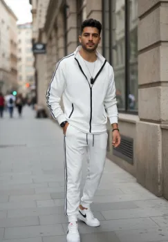 Trening barbati slim fit alb  Pantaloni + Hanorac 1209 imagine