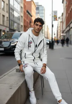 Trening barbati slim fit alb  Pantaloni + Hanorac 5035 imagine
