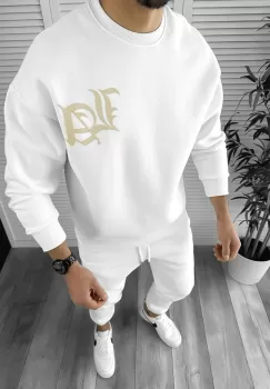 Trening barbati slim fit alb Pantaloni + Hanorac K005 imagine