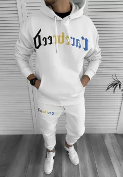 Trening barbati slim fit alb Pantaloni + Hanorac k173 imagine