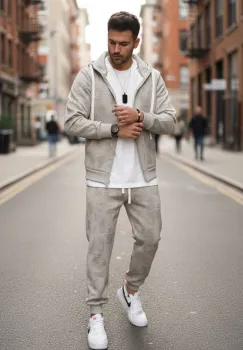 Trening barbati slim fit bej  Pantaloni + hanorac 167 imagine