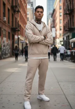 Trening barbati slim fit bej Pantaloni + Hanorac k054 imagine