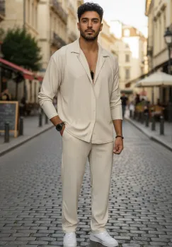 Trening barbati slim fit cream  Pantaloni + Bluza C400 31-1.3 imagine