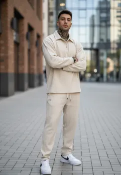 Trening barbati slim fit crem Pantaloni + Hanorac 2618 imagine