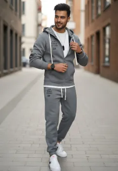 Trening barbati slim fit gri  Pantaloni + hanorac 162 imagine