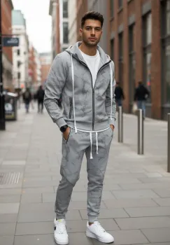 Trening barbati slim fit gri  Pantaloni + Hanorac RM35 imagine