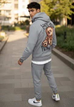 Trening barbati slim fit gri  Pantaloni + Hanorac  vatuit  RM60 imagine