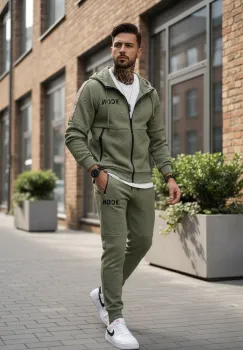 Trening barbati slim fit kaki Pantaloni + Hanorac 5020 imagine