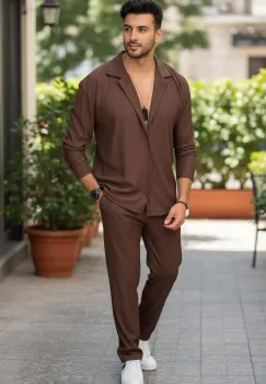 Trening barbati slim fit maro  Pantaloni + Bluza C400 imagine