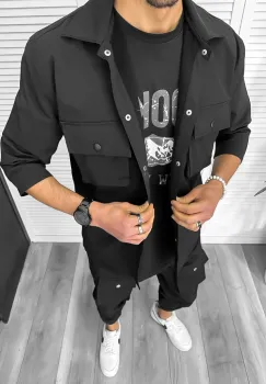 Trening barbati slim fit negru 6049A imagine