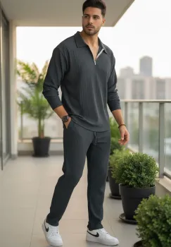 Trening barbati slim fit negru  Pantaloni + Bluza C300 imagine