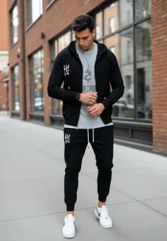 Trening barbati slim fit negru  Pantaloni + Hanorac 11691 P19-3.1 imagine