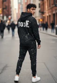 Trening barbati slim fit negru  Pantaloni + Hanorac  13380 imagine