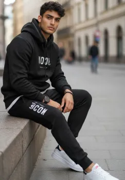 Trening barbati slim fit negru  Pantaloni + Hanorac 5025 imagine