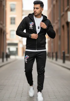 Trening barbati slim fit negru  Pantaloni + Hanorac 5035 imagine