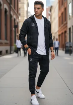 Trening barbati slim fit negru Pantaloni + Hanorac AB031 imagine