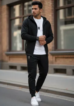 Trening barbati slim fit negru  Pantaloni + Hanorac RM05 imagine