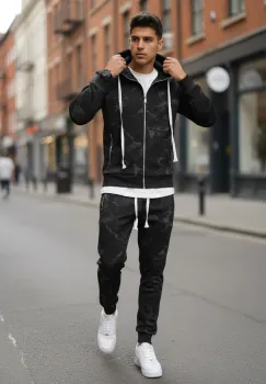 Trening barbati slim fit negru  Pantaloni + Hanorac RM35 imagine