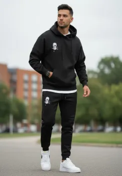 Trening barbati slim fit negru  Pantaloni + Hanorac  vatuit  RM58 imagine