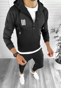 Trening barbati slim fit Pantaloni + Hanorac negru 12233 111-5 imagine