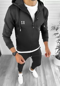 Trening barbati slim fit Pantaloni + Hanorac negru12234 54-1* imagine