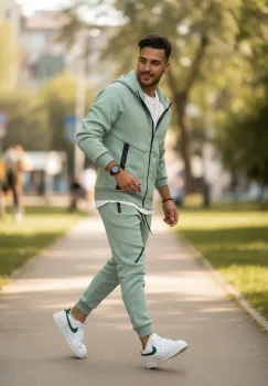 Trening barbati slim fit vernil   Pantaloni + Hanorac  vatuit   5057 78-2 imagine