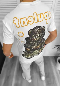 Tricou barbati alb  cu imprimeu cu wpate  oversize Y227 25-3.1 imagine