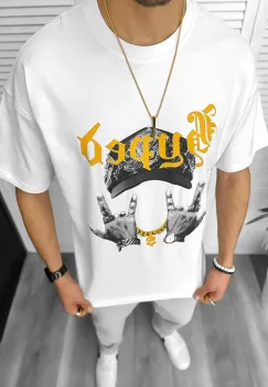 Tricou barbati alb  cu imprimeu  oversize Y171 24-4.1 imagine