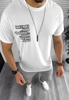 Tricou barbati alb cu imprimeu pe spate 12448 imagine