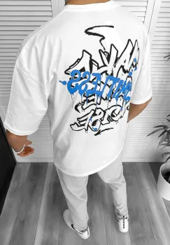 Tricou barbati alb  cu imprimeu pe spate  oversize 11814 22A-2.3 imagine