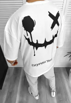 Tricou barbati alb  cu imprimeu pe spate  oversize 11815  D3-3.3 imagine