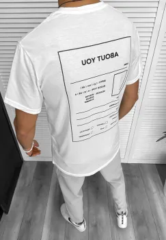 Tricou barbati alb  cu imprimeu pe spate  oversize 11817 imagine