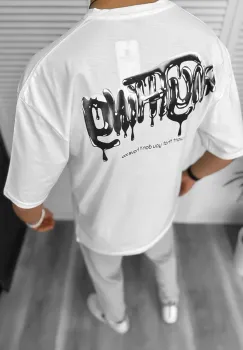 Tricou barbati alb  cu imprimeu pe spate  oversize 11818  O5-6.1 imagine