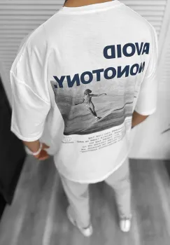 Tricou barbati alb  cu imprimeu pe spate  oversize 11819  O1-3.3 imagine
